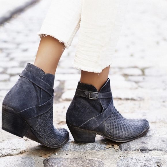 Free People Leather Suede Woven Ankle Boots 10 40 - Picture 1 of 11